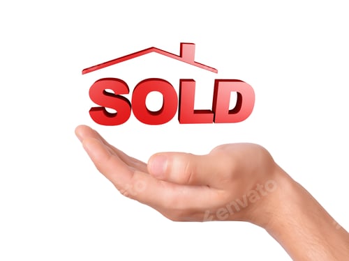 Preview: Hand Holding Sold House Isolated On White Background