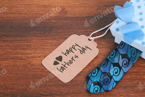 Preview: Fatherâ´S Day Greeting Card With Gift Box On Wooden Background. Father'S Day Concept
