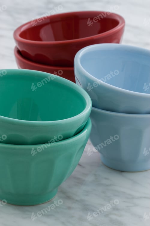 Preview: Gorgeous Cafe Au Lait Bowls On Top Of Carrara Marble Countertop