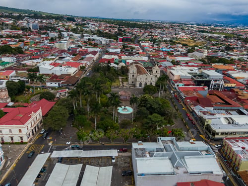 Preview: Beautiful Aerial View Of The City Of Heredia, Its Church And Park In Costa Rica