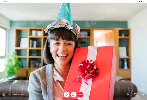 Preview: Woman Celebrating Her Birthday Online At Home.
