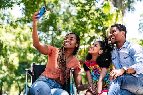 Preview: Woman In A Wheelchair Taking A Selfie With Her Family.