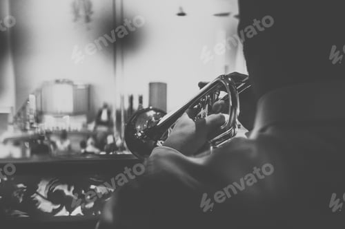 Preview: A Grayscale Shot Of A Person Playing The Trumpet In The Church