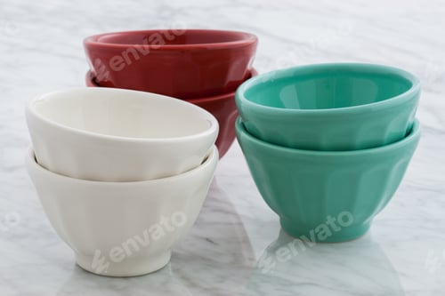 Preview: Gorgeous Cafe Au Lait Bowls On Top Of Carrara Marble Countertop