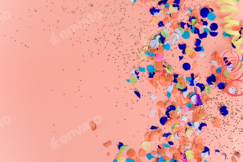 Preview: Top View Of Colorful Party Confetti Background. Celebration Concept