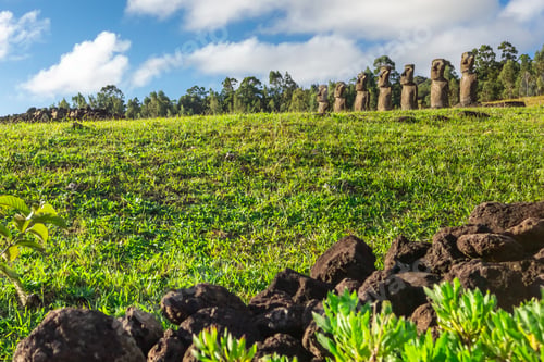 Preview: Seven Ahu Akivi Moai, Which Are The Only Moai To Face The Sea. Easter Island. Chile.