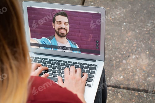 Preview: Closeup Of Woman Chatting Online By Making Video Call On Laptop With Her Friend. Social Media