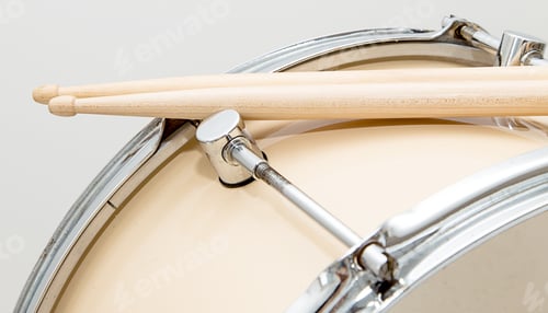 Preview: Wood Snare Drum And Drumsticks Isolated In White Background