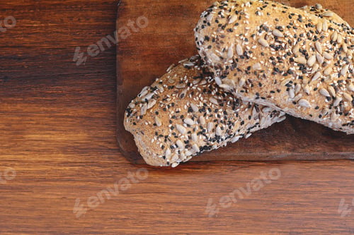 Preview: Various Types Of Bread On Wooden Background. Healthy Meal Concept