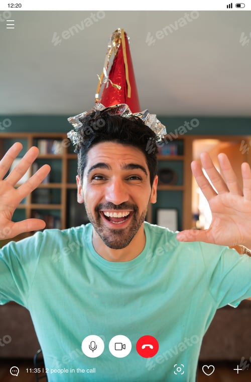 Preview: Man Celebrating His Birthday On A Video Call.