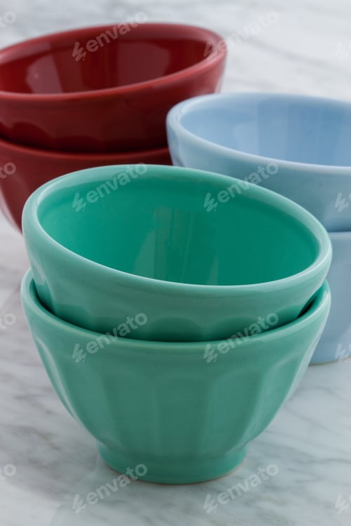 Preview: Gorgeous Cafe Au Lait Bowls On Top Of Carrara Marble Countertop