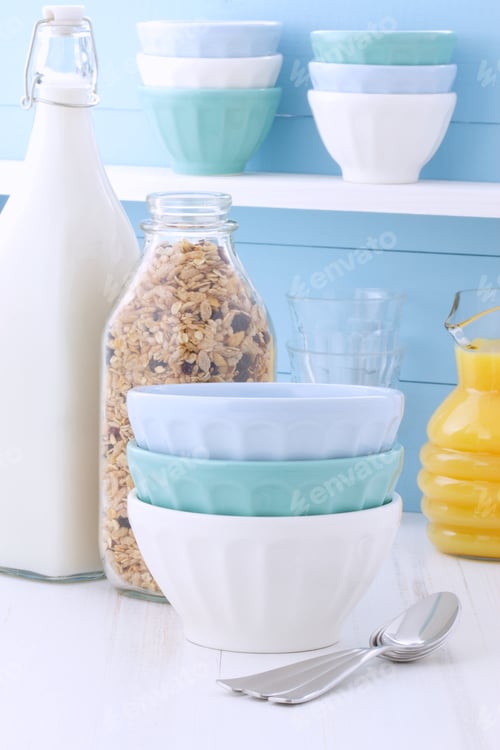 Preview: Delicious And Nutritious Lightly Toasted Breakfast Muesli Or Granola Cereal On Vintage Styling.