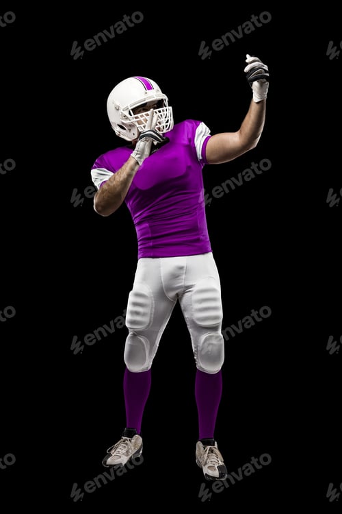 Preview: Football Player With A Pink Uniform Making A Selfie On A Black Background.