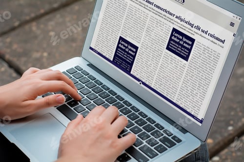 Preview: Closeup Of Young Woman Reading Breaking News On Laptop. Digital Newspaper Concept. All Screen