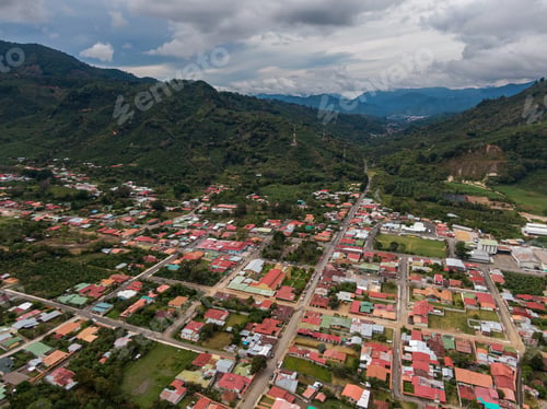 Preview: Beautiful Aerial View Of The Beautiful Town Of Santa Maria De Dota In Costa Rica -Town In Valley