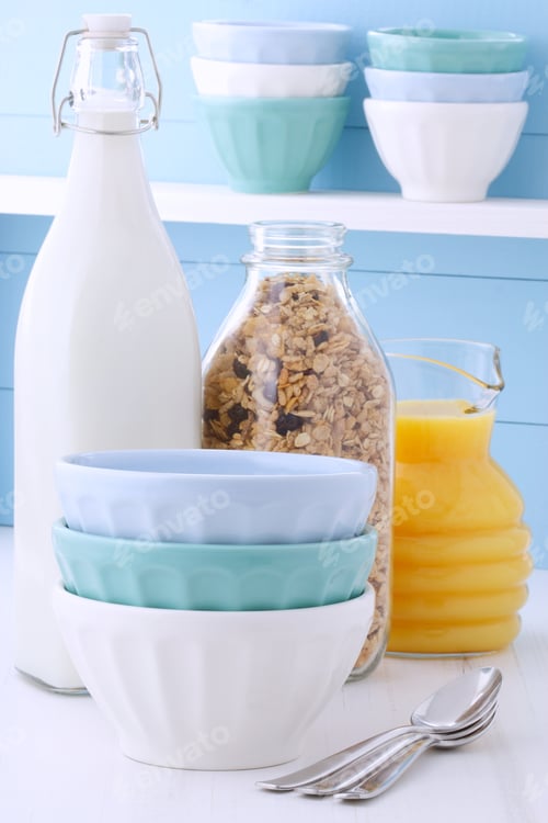 Preview: Delicious And Nutritious Lightly Toasted Breakfast Muesli Or Granola Cereal On Vintage Styling.