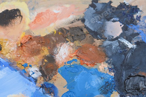 Preview: Colorful Artist'S Palette With Oil Paint Strokes. Abstract Texture Concept