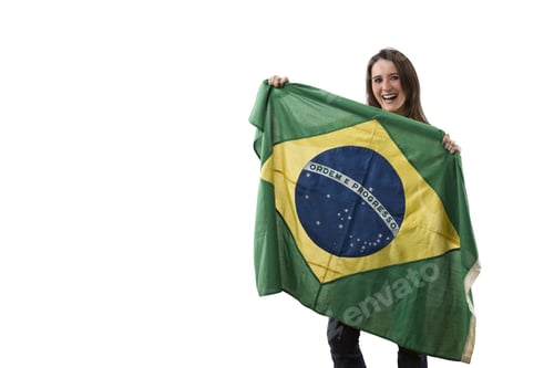 Preview: Brazilian Female Athlete Winning A Golden Medal On A White Background.