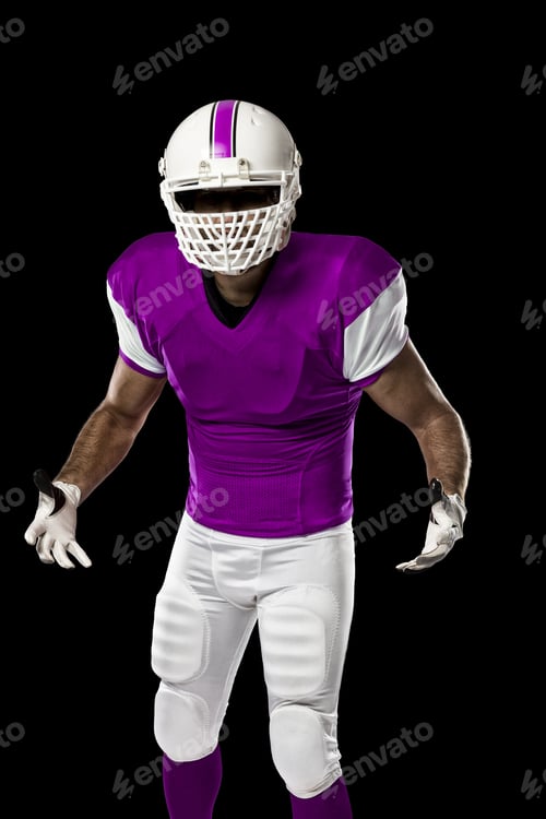 Preview: Football Player With A Pink Uniform On A Black Background.