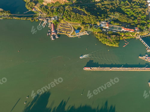 Preview: Beautiful Aerial View Of The Panama Channel Miraflores Locks At The Sunset
