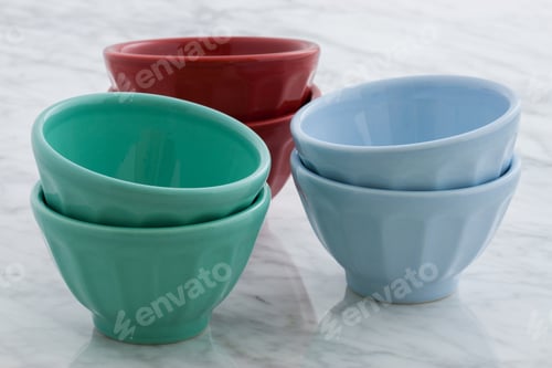 Preview: Gorgeous Cafe Au Lait Bowls On Top Of Carrara Marble Countertop