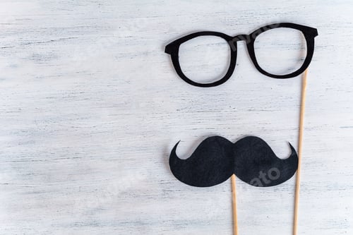 Preview: Photo Booth Mustache With Space For Your Text On Wooden Background. Father Day