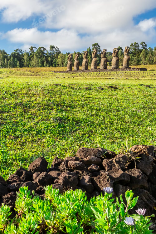 Preview: Seven Ahu Akivi Moai, Which Are The Only Moai To Face The Sea. Easter Island. Chile.