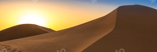 Preview: Merzouga In The Sahara Desert In Morocco. Afica. Web Banner In Panoramic View.