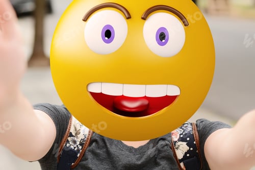 Preview: Emoji Head Woman Taking Selfie. Emoji Concept