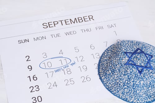 Preview: Calendar With Kippah. Rosh Hashana, Jewish New Year Concept.