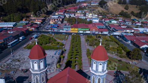 Preview: Aerial View Of The Park And Church Of Zarcero In Costa Rica