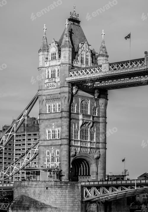 Preview: A Vertical Grayscale Shot Of Tower Bridge In London