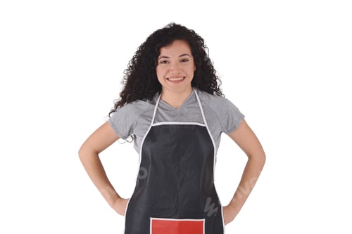 Preview: Beautiful Happy Young Woman Wearing Kitchen Apron. Isolated White Background