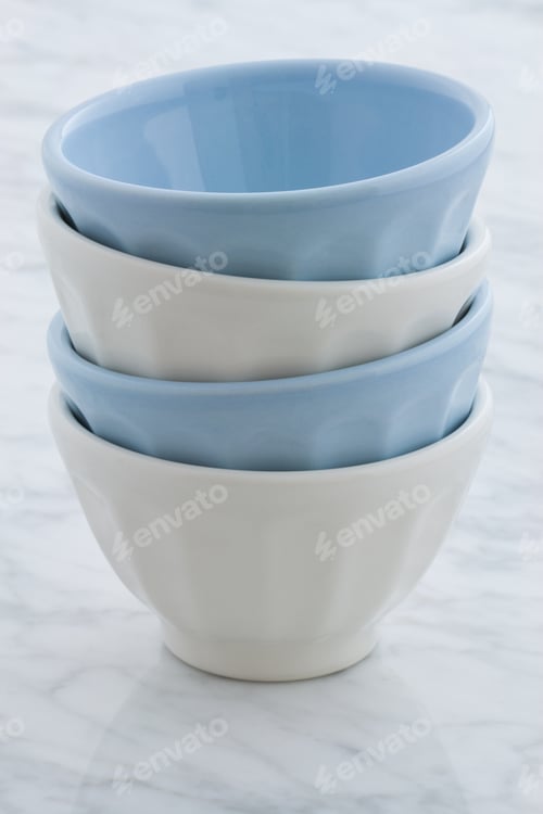 Preview: Gorgeous Cafe Au Lait Bowls On Top Of Carrara Marble Countertop