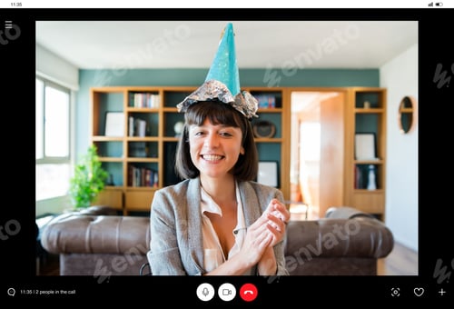 Preview: Woman Celebrating Her Birthday Online At Home.