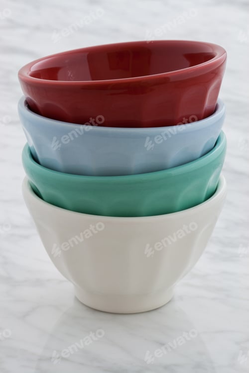 Preview: Gorgeous Cafe Au Lait Bowls On Top Of Carrara Marble Countertop