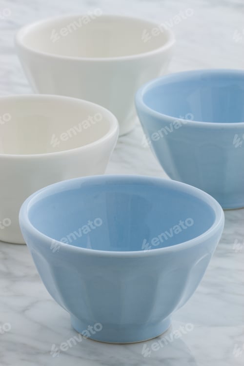 Preview: Gorgeous Cafe Au Lait Bowls On Top Of Carrara Marble Countertop