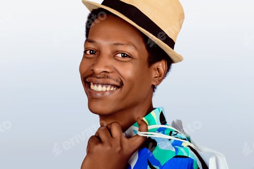 Preview: Portrait Of African American Man With Paper Bags On Studio. Holidays And Shopping Concept.