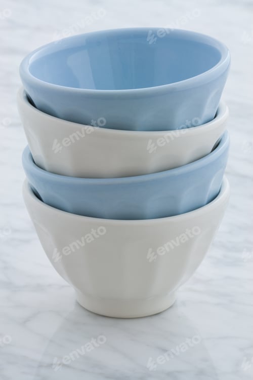 Preview: Gorgeous Cafe Au Lait Bowls On Top Of Carrara Marble Countertop