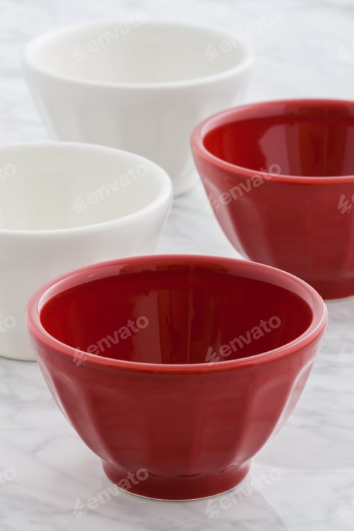 Preview: Gorgeous Cafe Au Lait Bowls On Top Of Carrara Marble Countertop