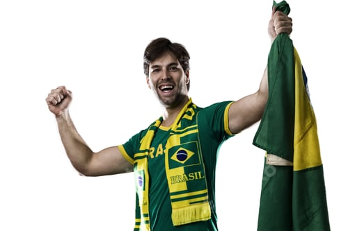 Preview: Brazilian Fan Celebrating, On A White Background.