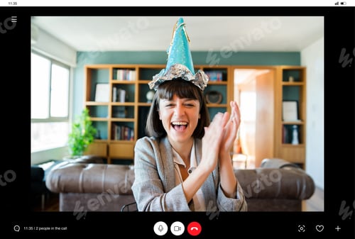 Preview: Woman Celebrating Her Birthday Online At Home.