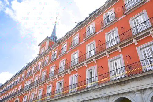Preview: Facade Of Plaza Mayor Buildings In Madrid, Spain.