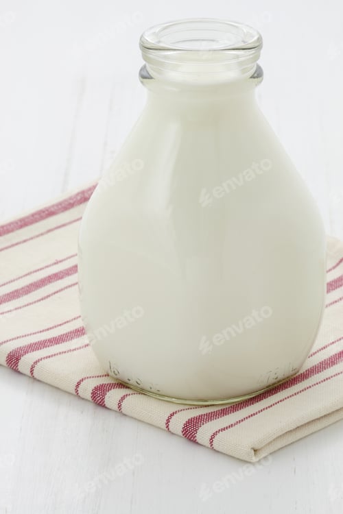 Preview: Delicious, Nutritious And Fresh Milk Pint On Vintage French Linen.
