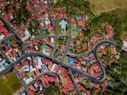 Preview: Beautiful Aerial View Of The Church, Park And Town Of Sarchi - Costa Rica