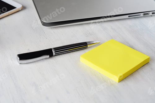 Preview: Office Desk Table With Computer And Supplies. Business Concept