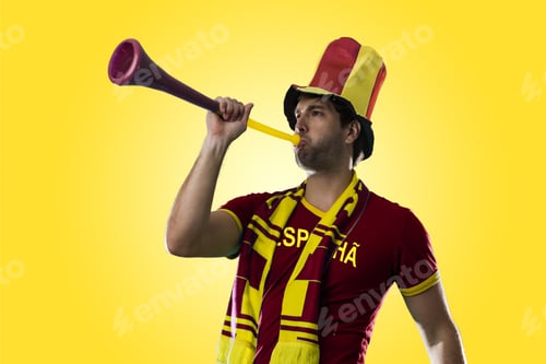 Preview: Spanish Fan Celebrating, On A Yellow Background.