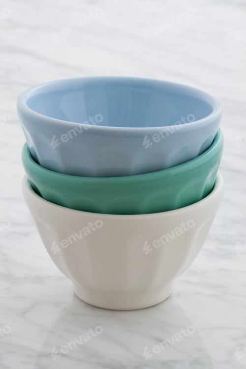 Preview: Gorgeous Cafe Au Lait Bowls On Top Of Carrara Marble Countertop