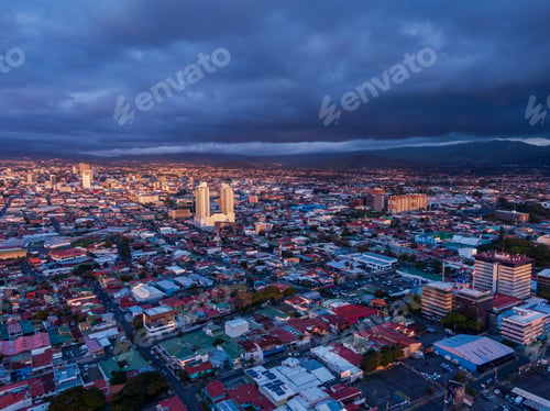 Preview: Beautiful Aerial View Of The Sabana Park In Costa Rica At Sunset.