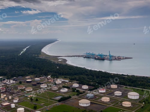 Preview: Beautiful Aerial View Of Limon Downtown And Its Pier Bay Of Moin, Apm And Limon In Costa Rica